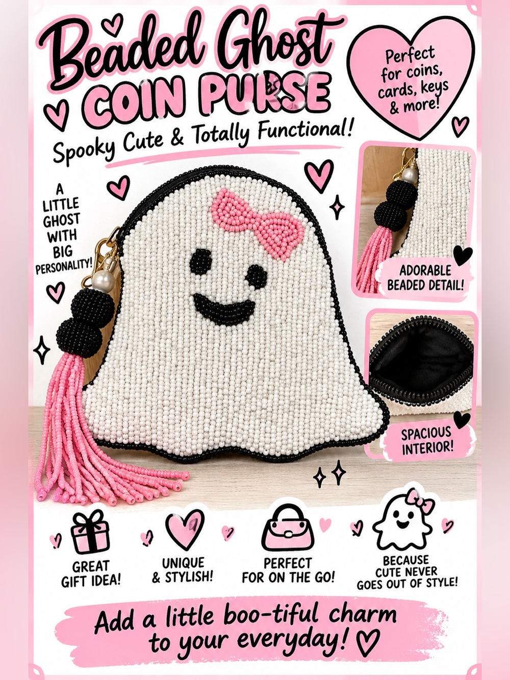 Beaded Ghost Coin Purse